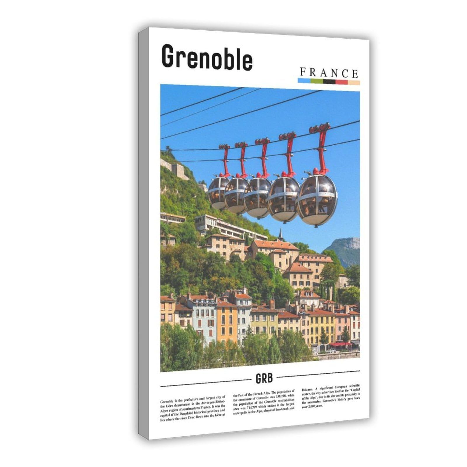 Wcyb Frame Grenoble Isère France Scenery Travel Posters Prints Canvas Deco Paintings Wall Art Hangable 8" L X 12" W
