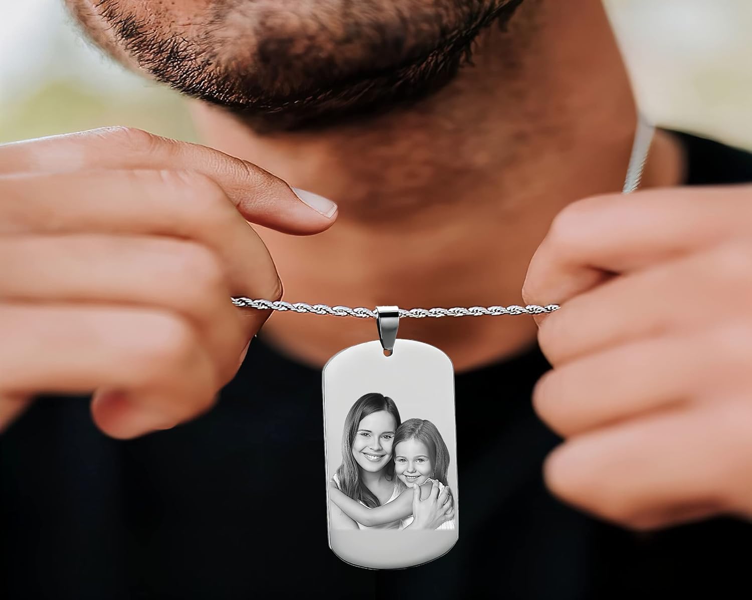Personalized Photo Engraved Dog Tag | Pendant With Necklace | Stainless Steel | Silver | Special Jewelry Gift 4 Wedding Family and Love | Customized | Most Beautiful Memory