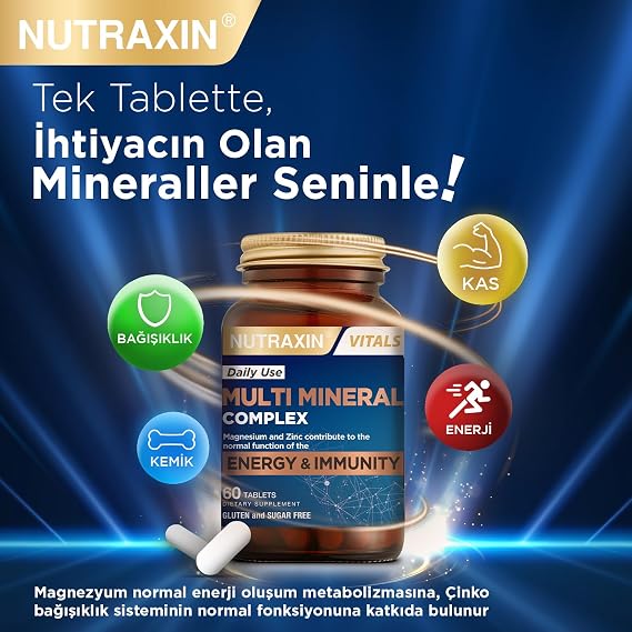 Nutraxin Multi Mineral Complex | Supplement Containing 12 Minerals | Vegan | 60 Tablets | Calcium, Magnesium, Zinc, Iron and More