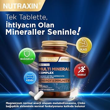 Nutraxin Multi Mineral Complex | Supplement Containing 12 Minerals | Vegan | 60 Tablets | Calcium, Magnesium, Zinc, Iron and More