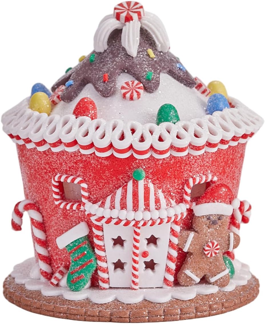 VALICLUD Lighted Gingerbread Village House with LED Light, Resin Holiday Decor Figurine Featuring Illuminated Festive Glow for Tabletop Holiday Setup, Classic Christmas Village Accessory