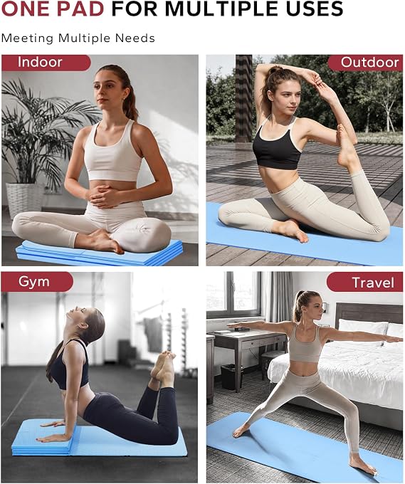 HAPBEAR Foldable Yoga Mat - 183×61cm×6mm, Non-Slip TPE Exercise Mat for Home Workout, Yoga, Pilates,Stretching, Travel, Durable & Eco-Friendly, Includes Carry Bag