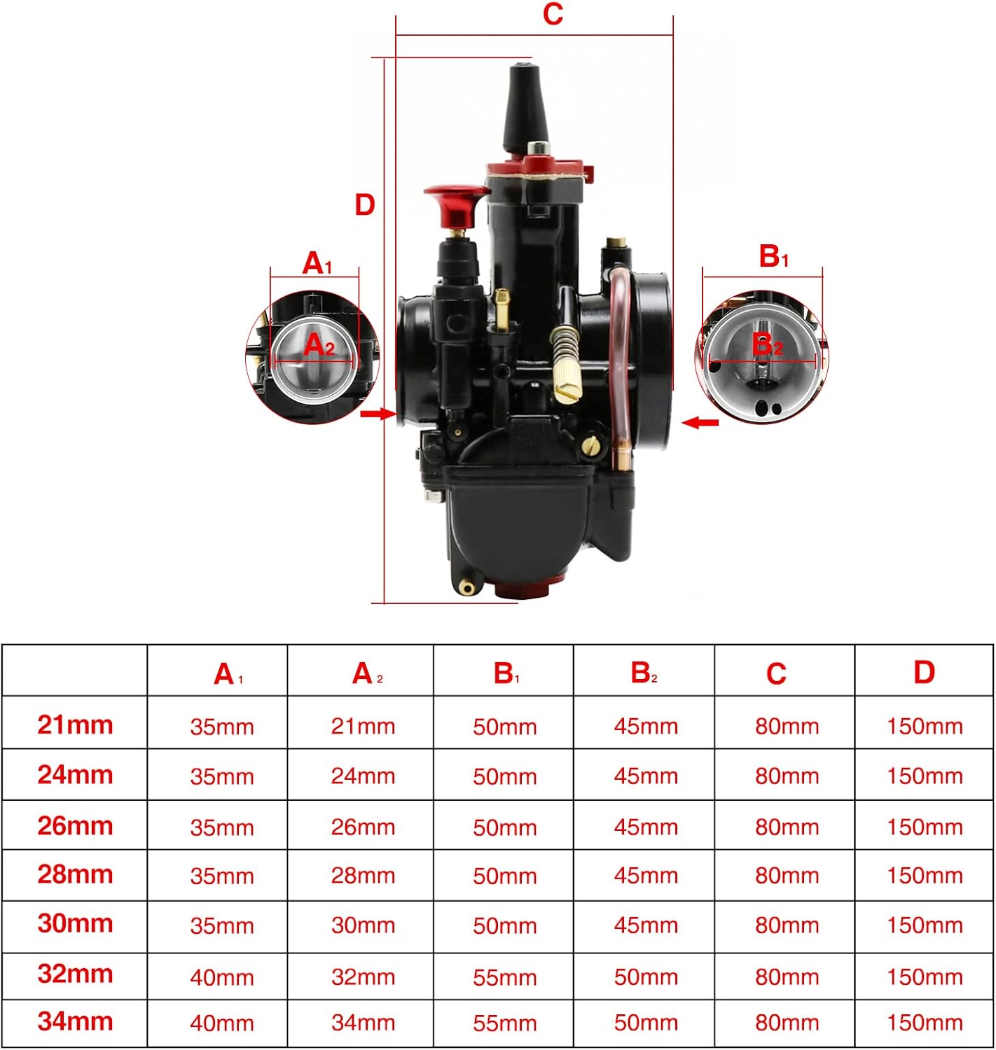 PWK Carburetor 21mm Racing carburetor Carb Universal for 50cc to 100cc 2T 4T Engine Motorcycle Scooters Dirt Bike Motocross ATV Quad Off Road (21mm)
