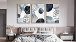 NINEASO Abstract Geometric Framed Wall Art – Deep Blue and Brown Minimalist Canvas Pictures Indigo Shapes Painting Artwork for Living Room, Office & Home Wall Decor 60 x 40cm * 3, Natural Wood Frame