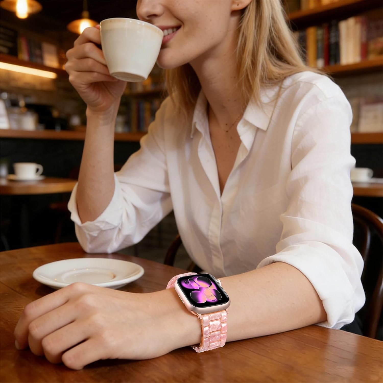 Dhwazz Band for Apple Watch Series 11 10 42mm 46mm, Women Resin Bands Stainless Steel Buckle Strap for iWatch Ultra SE 3 2 1 Series 9 8 7 6 5 4 41mm 40mm 38mm 49mm 45mm 44mm 42mm - Image 2