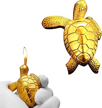 WEQTETJU Vintage Metal Butane Gold Turtle Lighter, Portable Cool Soft Flame Lighters, Refillable Novelty Vintage Lighters for Men Fireplace Candle Camping BBQ Without Gas