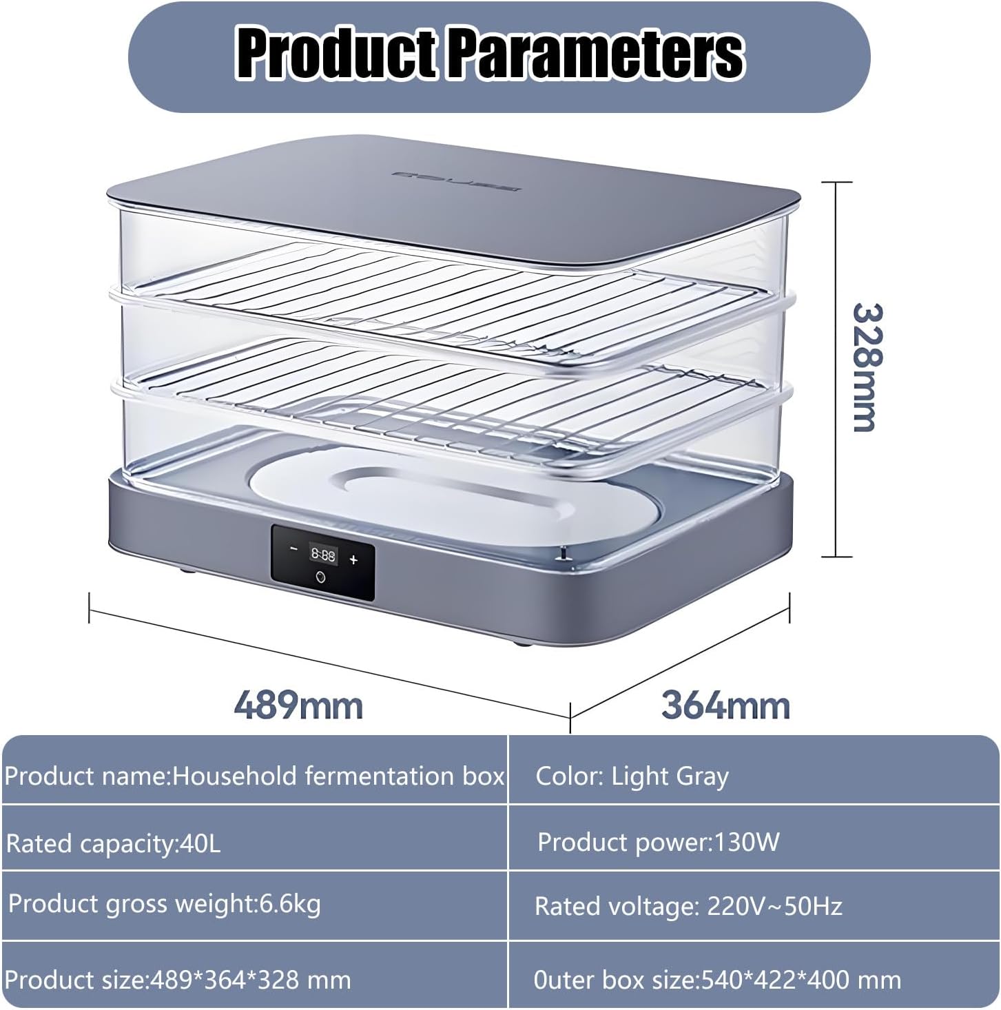 40L Bread Fermentation Box, Electric Dough Proofer, 1min-24h Timing & 20~50°C Adjustable Temperature, Removable Machine with Even Fermentation