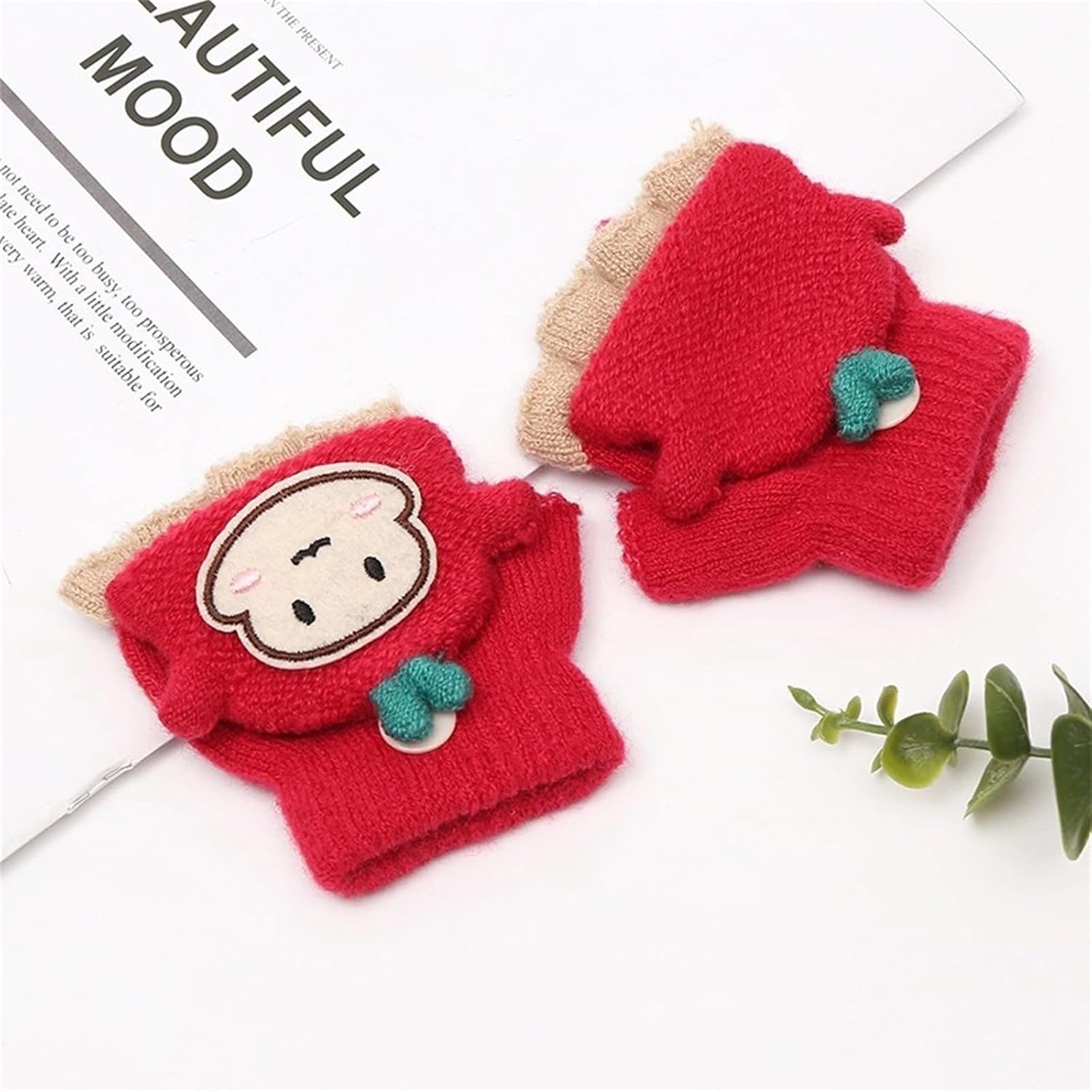 Toddler Winter 𝐂artoon Gloves Fingerless Gloves 1－3 Years Con𝐯ertible Warm Mittens Flip Top Baby Girl Gloves
