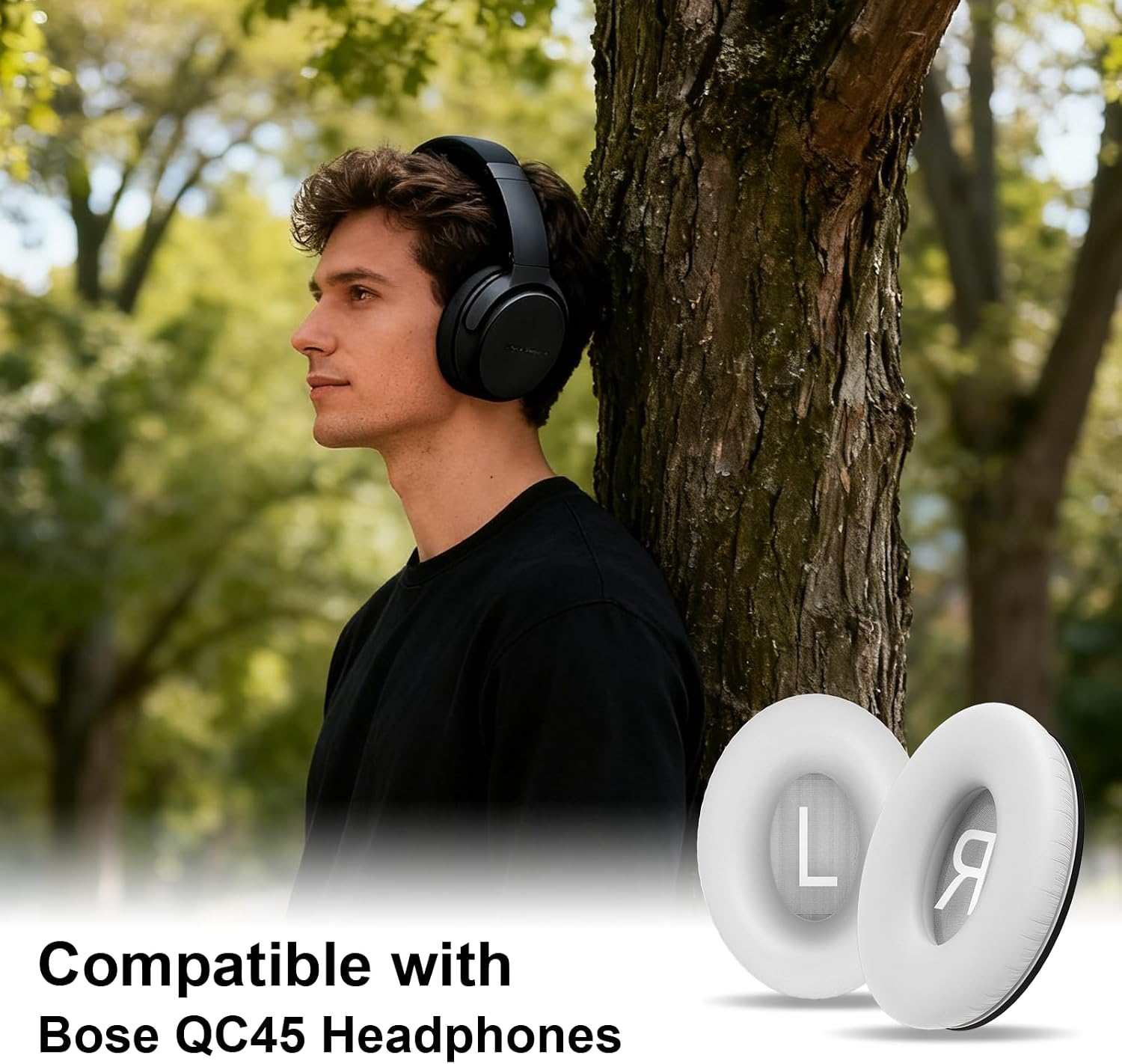 Replacement Ear Pads for Bose QuietComfort 45/45 SE Headphones, Soft Protein Skin Earpads for Bose QC45/QC45 SE, High-Density Foam for Cushioning, Thickened Ear Cushions with Crowbar(Black)