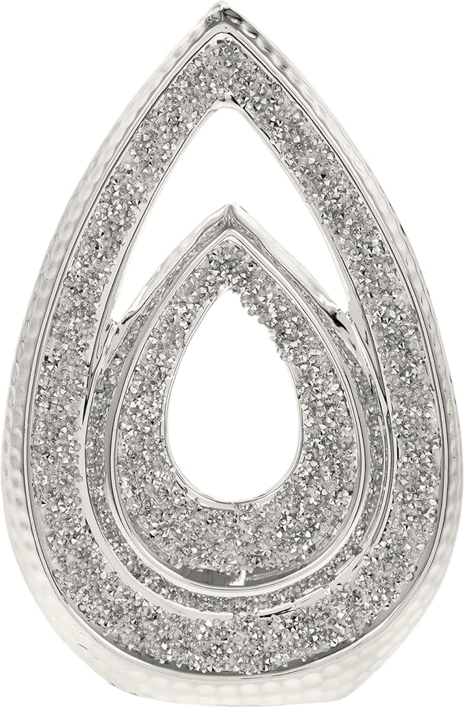 AIDNI Silver Double Teardrop Sculpture, Crushed Diamante Bling Ornament – Modern Decorative Sparkle Figurine for Home Décor, -19 cm