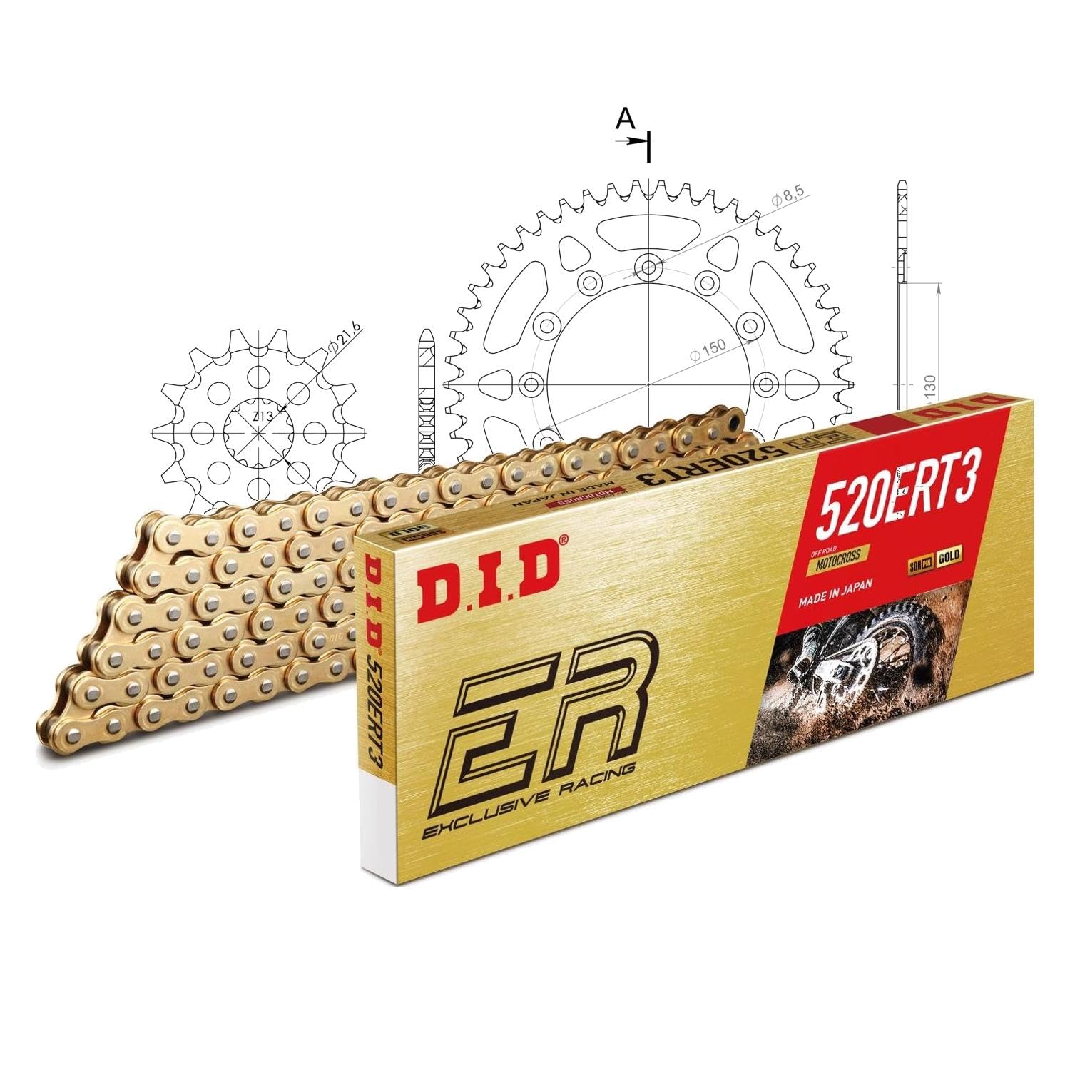 Zestaw łańcuchów DID Alu 520ERT2 / 114 zamek zatrzaskowy niebieski do Yamaha YZ WR F 426, silnik Fantic XX Cross 125-425 ccm rok produkcji 1999-2022
