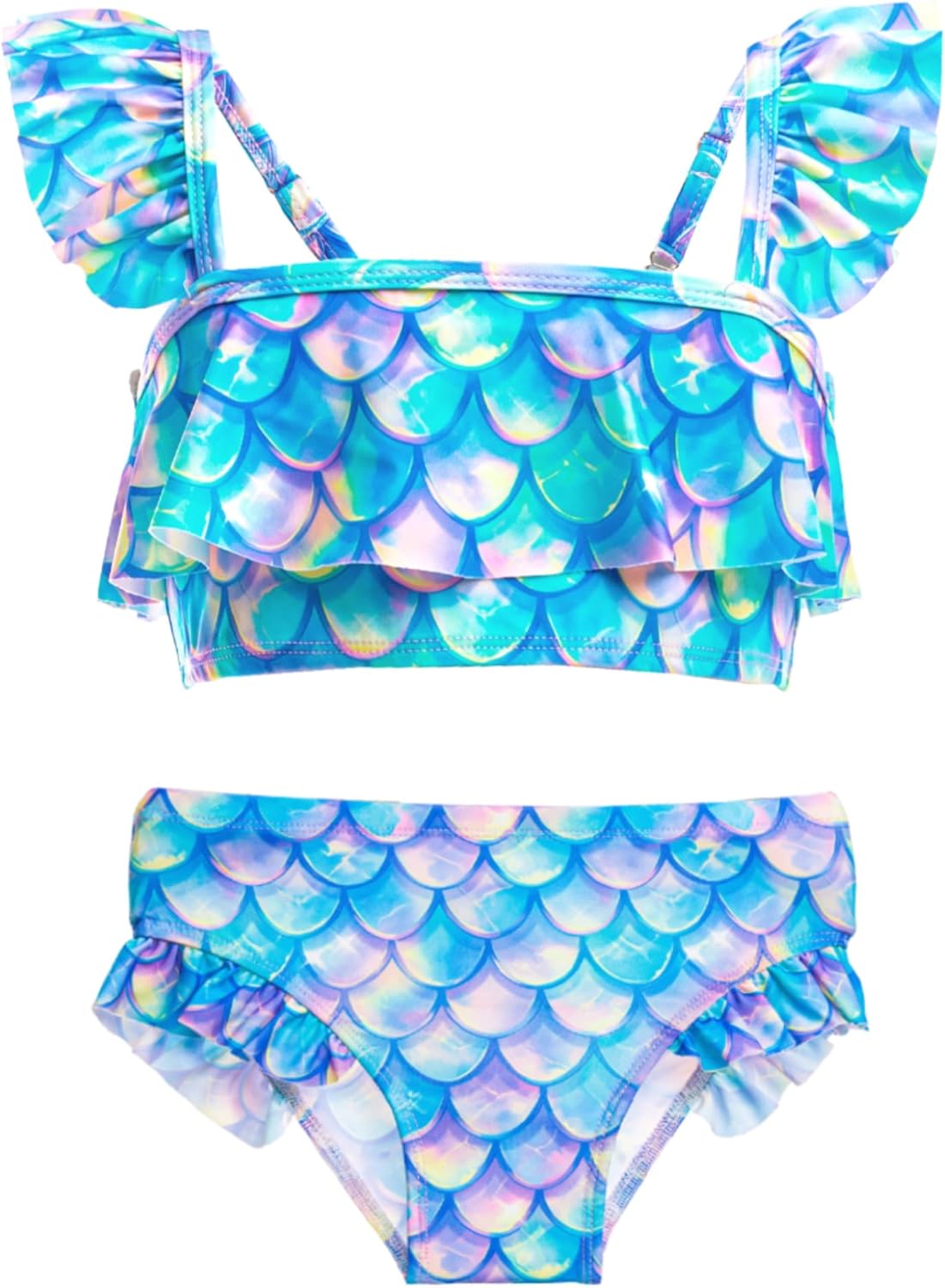 Little Girls Mermaid Swimsuit 3pcs Bathing Suits Princess Bikini Set with Tail Skirt for Kids Toddler Swimwear for 2-8 Years