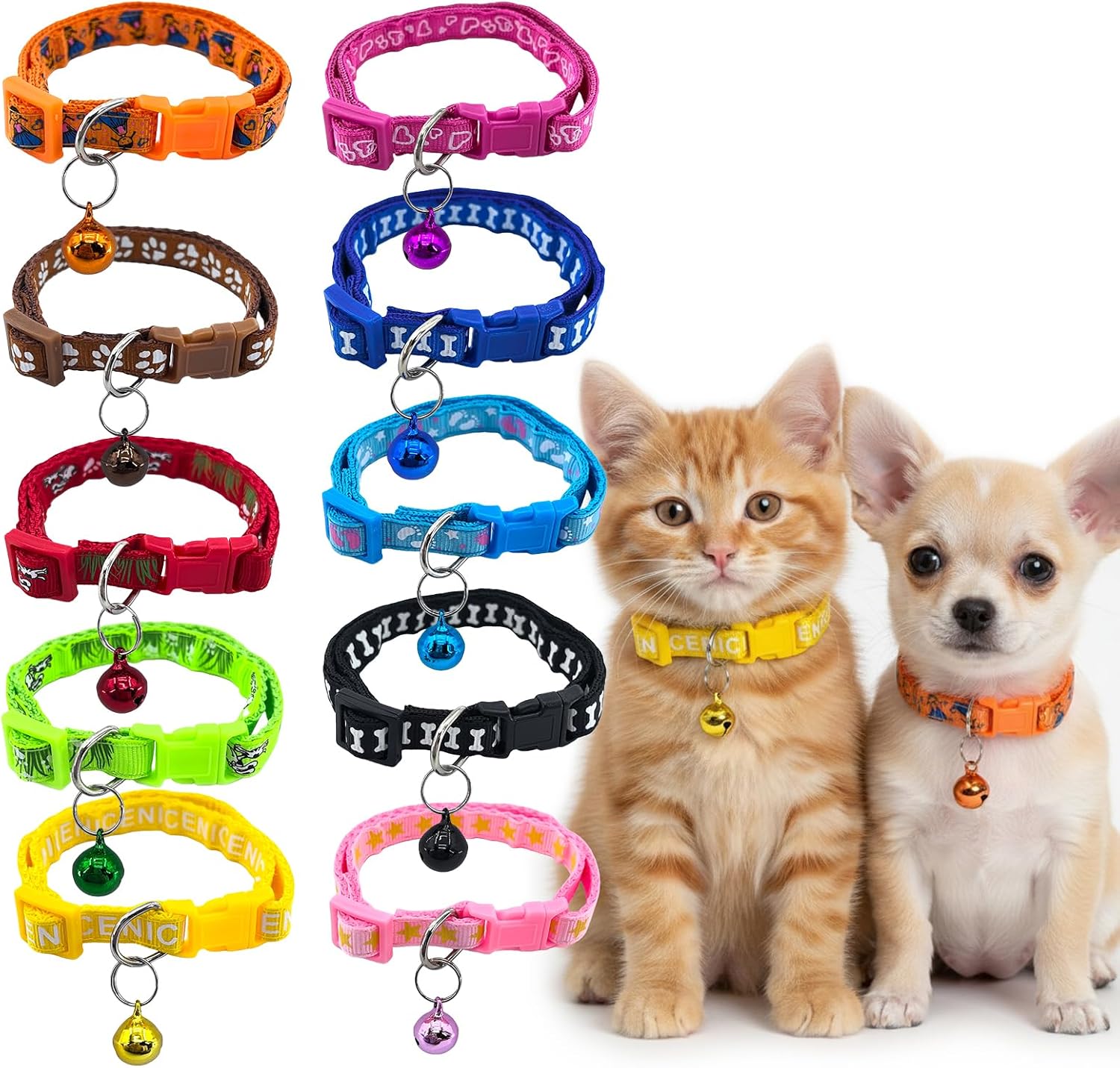 Set de 10 collares para cachorro pequeños nylon con campanas de colores