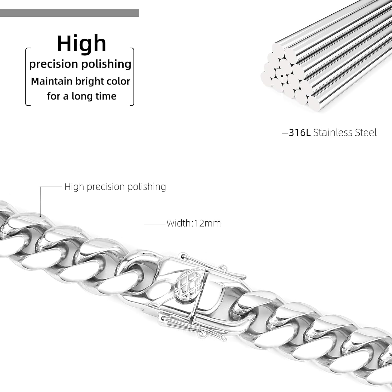 CaptainSteeL Miami Cuban Link Chain Necklace for Men/Women,316L Stainless Steel/Gold Plated 12MM Width 18"/20"/22"/24" Length,Thick Chain for men Hip Hop Jewelry with Gift Box - Image 3