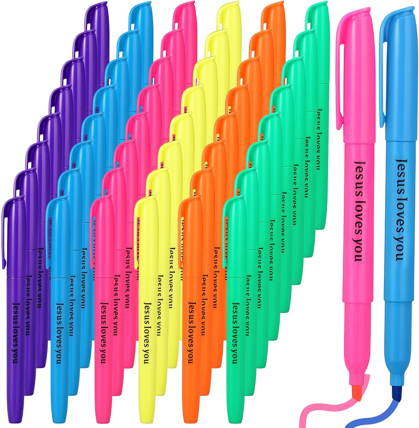 Glenmal 48 Pcs Christmas Bible Highlighters Bulk No Bleed Christian Gel Highlighters Assorted Colored Jesus Loves You Religious Gifts for Office Home Students Teachers Writing Supplies