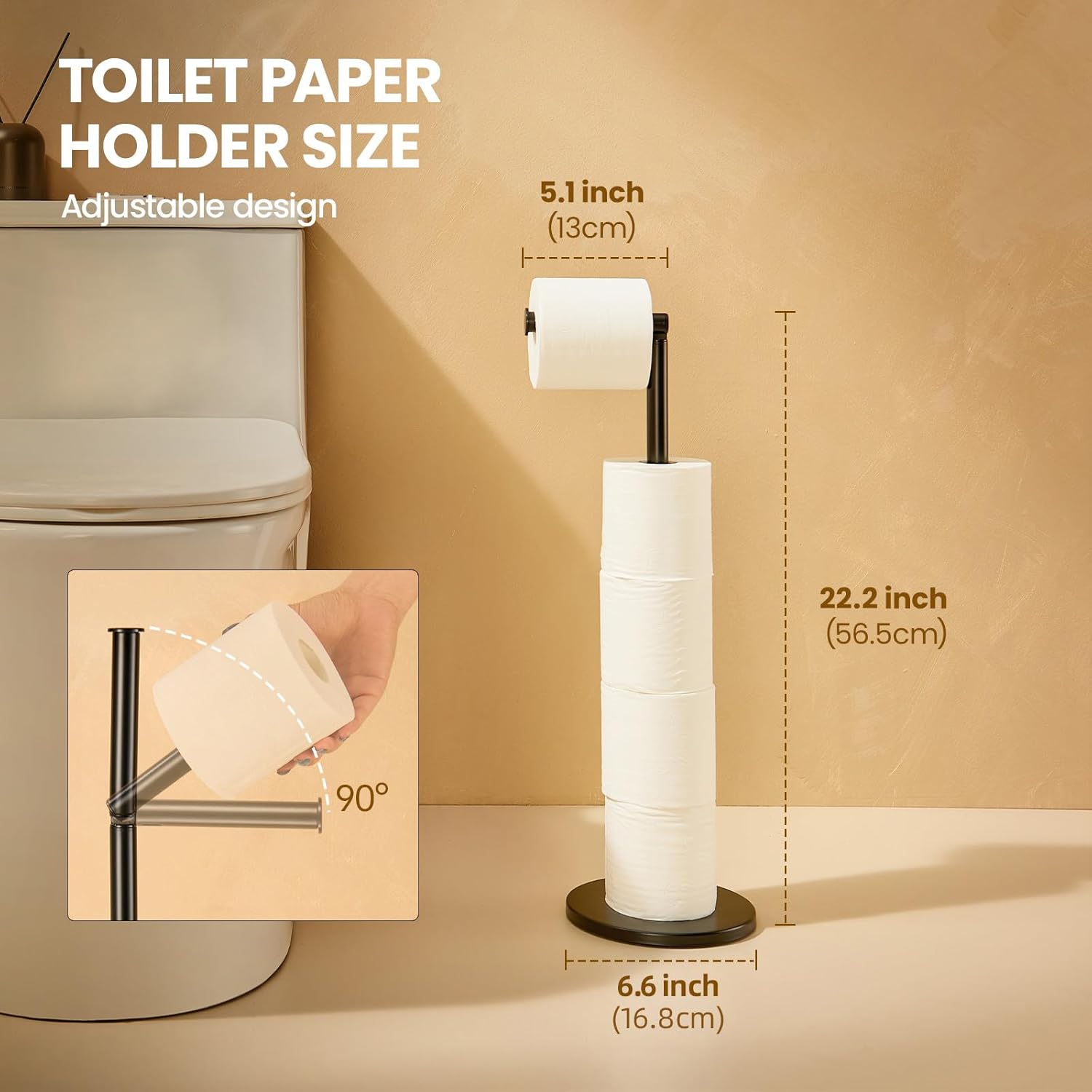 Freestanding Toilet Paper Holder Stand, Matte Black Stainless Steel Bathroom Toilet Paper Storage with Heavy Weighted Base, Non-Slip