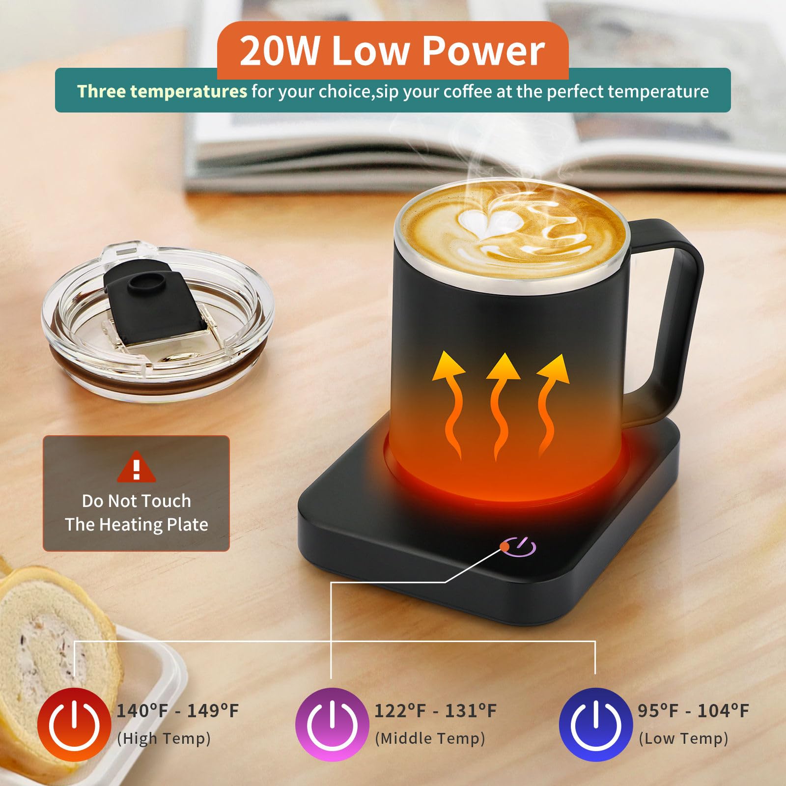 VOBAGA - Juego de Calentador de Tazas de café con Apagado automático, 3 ajustes de Temperatura, Viene con Taza de café de 15 onzas, Calentador de Velas portátil para Accesorios de computadora de