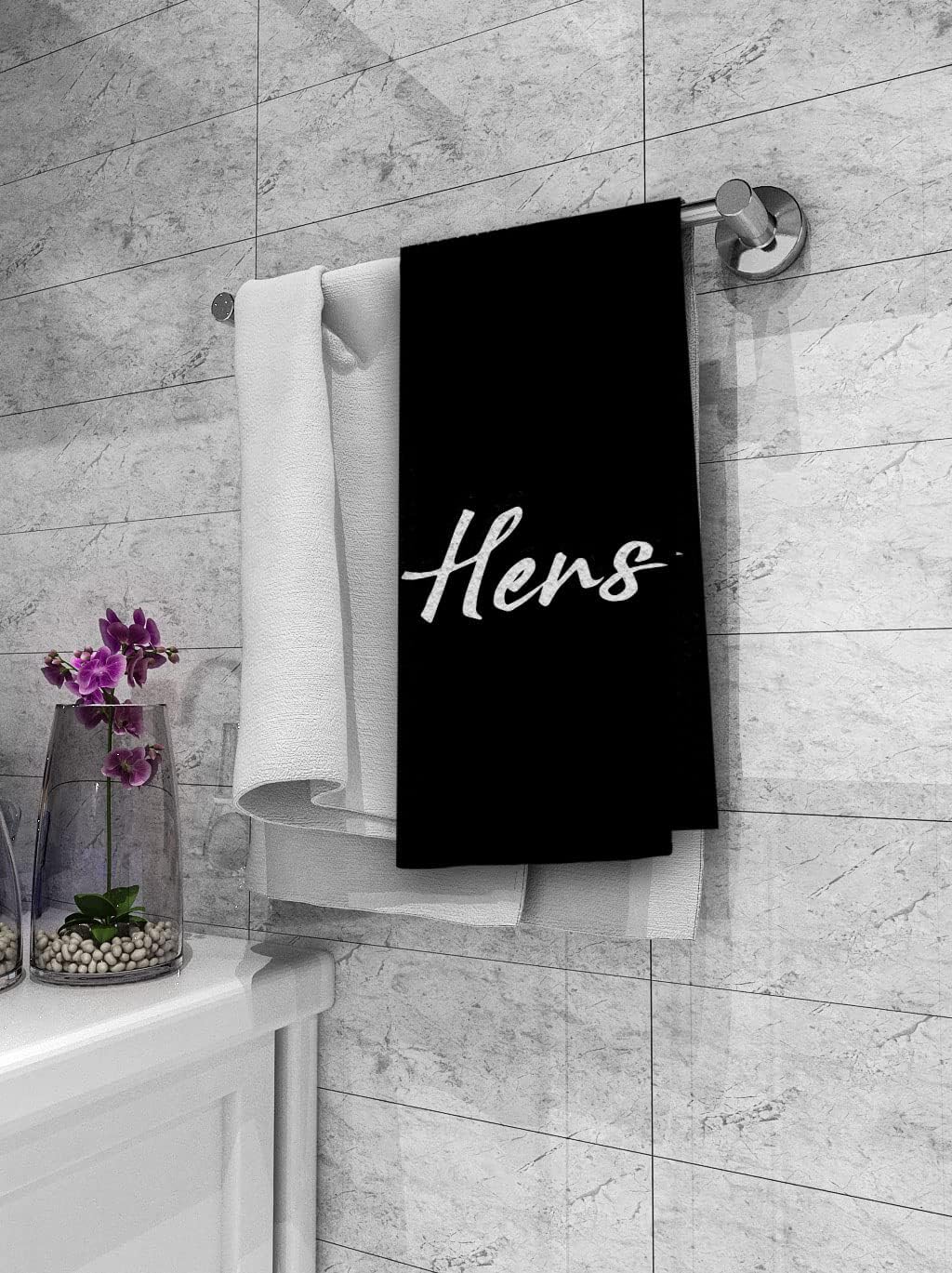 DIBOR Love Quote His And Hers Bath Towels,Love Decorative Absorbent Drying Cloth Hand Towels Tea Towels Dishcloth For Bathroom Kitchen,Funny Couples Wedding Anniversary Valentine Gifts(Black,Set of 2)
