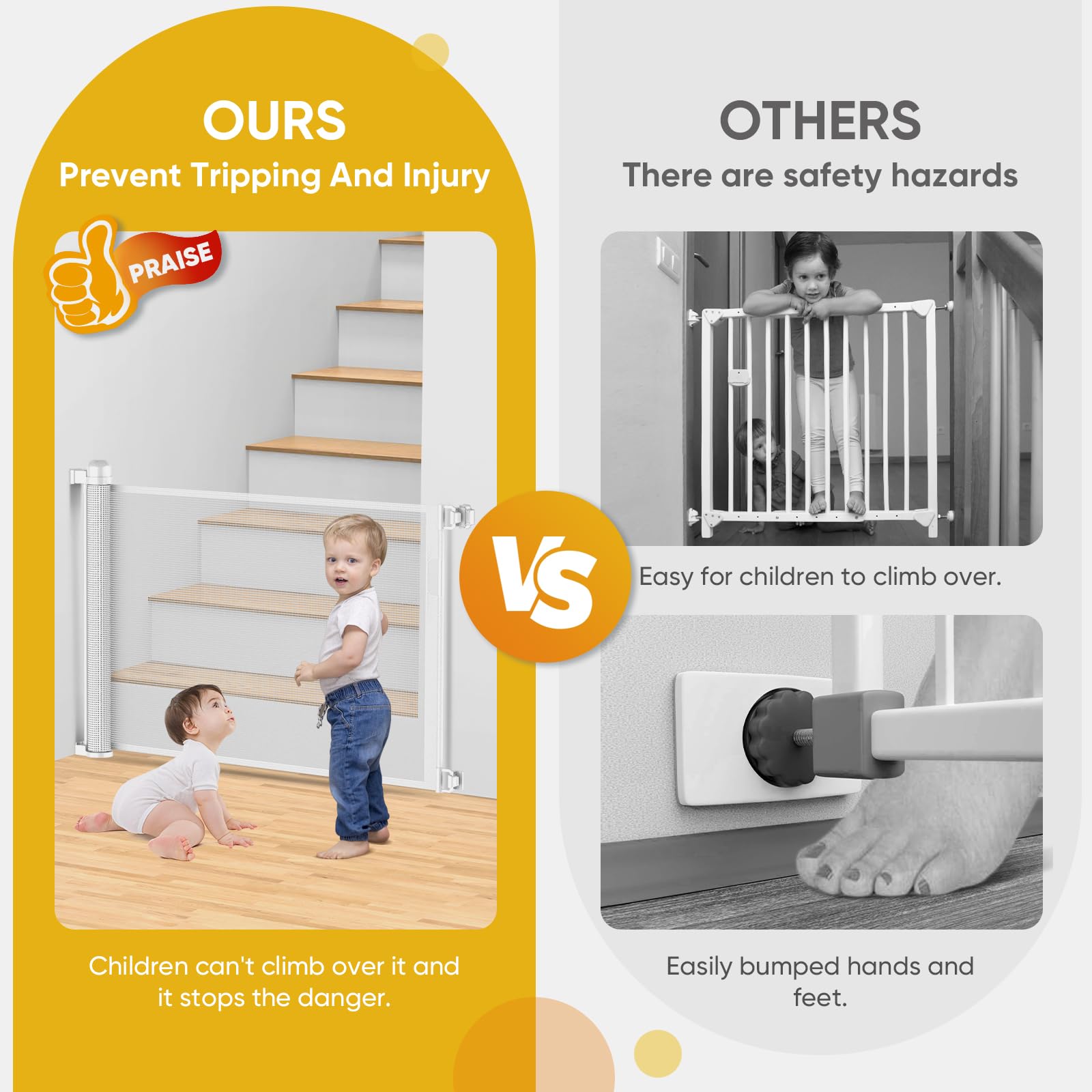 Kidsgiggliz Barrera Seguridad Niños Escalera, 180cm Puerta Seguridad Bebe Extensibles, Barrera para Perros Valla Seguridad Infantil Retráctil Vallas para Escaleras Pasillo, Interiore Exteriore Blanco