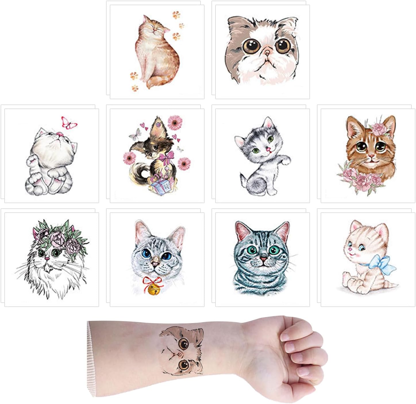 20 Cartoon Cat Tattoo Stickers, Animal Tattoo Stickers, Temporary Tattoos for Children, Creative Tattoo Stickers, Cute Tattoo Stickers for Birthday Parties, Cosplay
