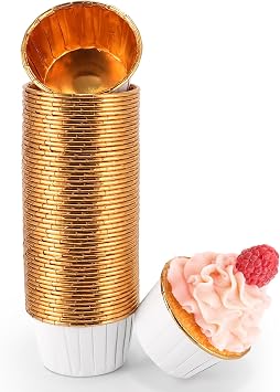 White and Gold Foil Cupcake Liners,100 pcs Disposable Muffin Liners 3.5 Oz Wrappers for Baking, Metallic Muffin Paper Cases Baking Cups, Wedding Party, Mothers Day Cupcake Liners