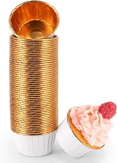 White and Gold Foil Cupcake Liners,100 pcs Disposable Muffin Liners 3.5 Oz Wrappers for Baking, Metallic Muffin Paper Cases Baking Cups