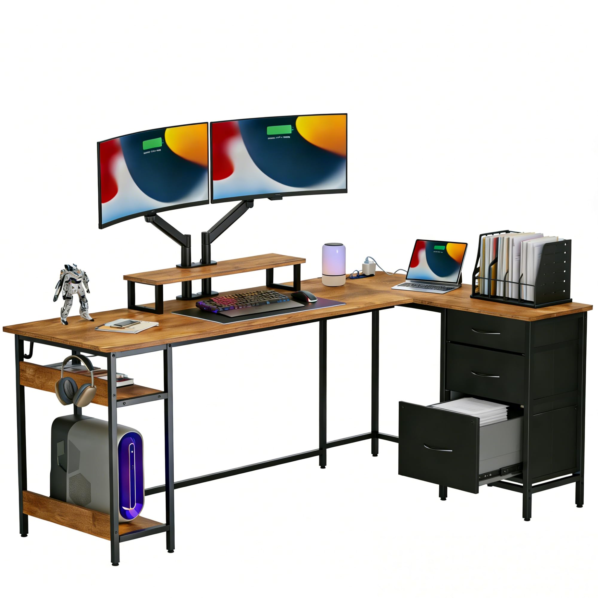 Amazon.com: DEVAISE 66 Inches L Shaped Desk with Drawers, L Shaped
