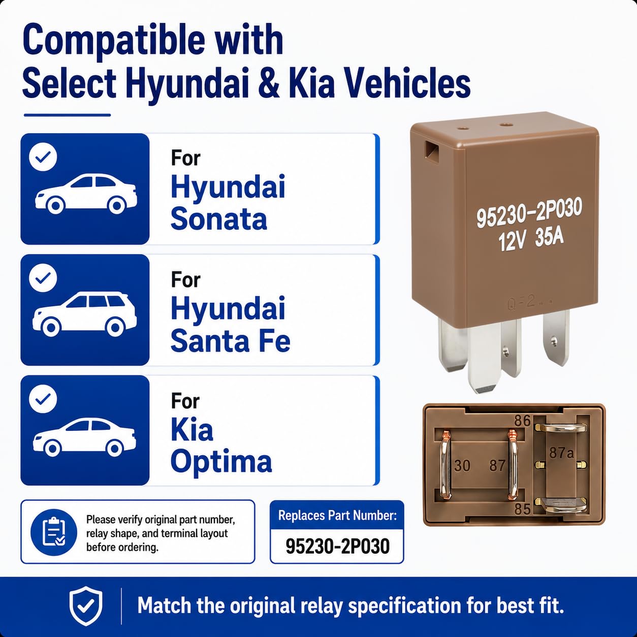 Przekaźnik 95230-2P030 (zestaw 4) - 12V 35A 4-pinowy wielofunkcyjny przekaźnik mocy kompatybilny z pojazdami Hyundai Kia