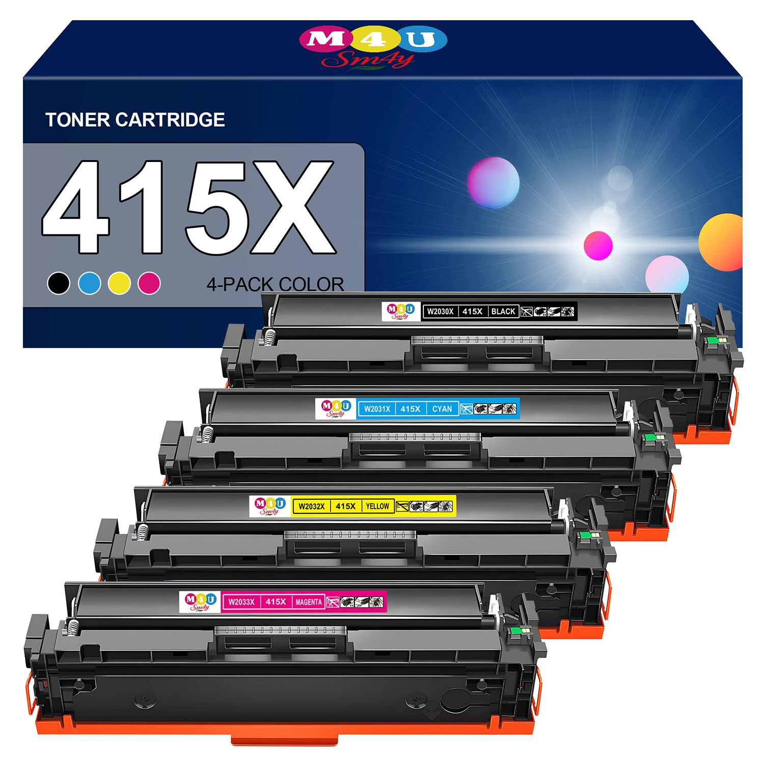 Cartouches de toner 415X, lot de 4 (avec puce) Compatibles avec les modèles 415X W2030X, 415A W2030A, pour Laser Jet Pro MFP M479fdw M479fnw M479fdn M479dw M454dn M454dw(noir, cyan, jaune, magenta)