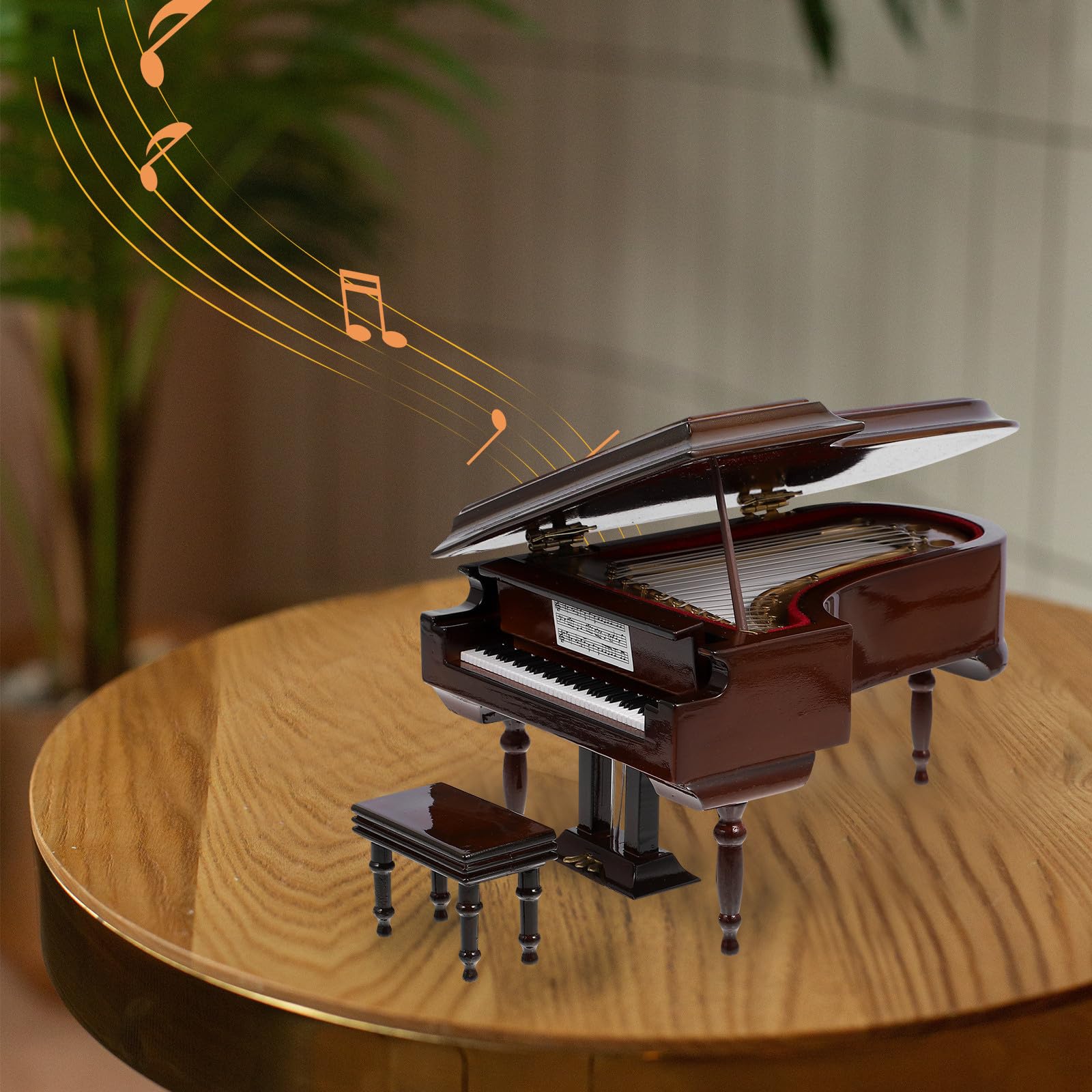 Alasum Caja de Música Portátil Forma de Piano Miniatura, Decoración de Escritorio en Madera y Metal, Diseño Sencillo y Funcional para Obsequio Especial
