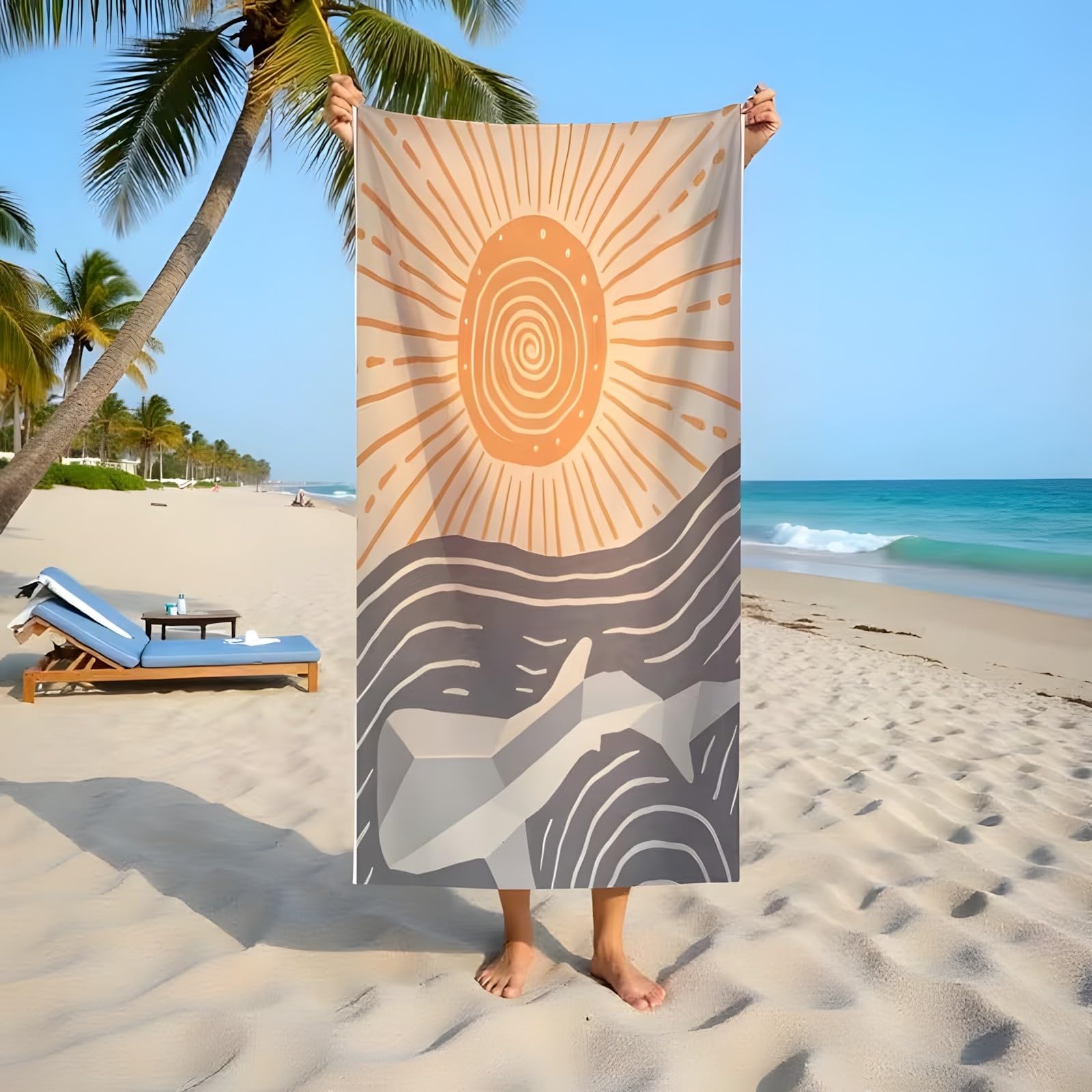Yzqglhp Women's Japanese Style Microfibre Beach Towel Wavy Lines Beach Bath Towel Quick Drying, Lightweight, Sand-Free, Durable, For Pool, Gym, Camping, Travel Towel 80X180cm