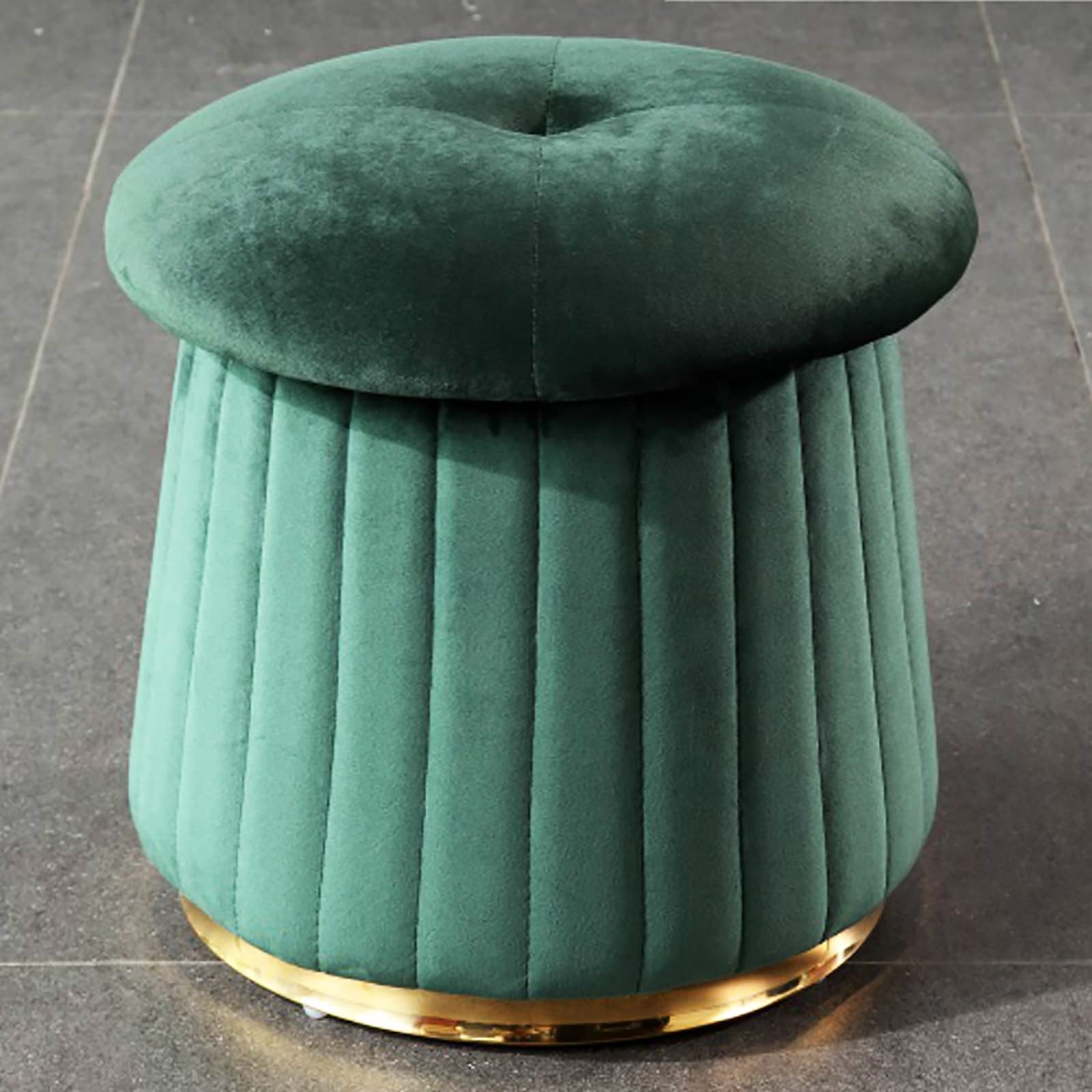 Tabouret en velours doux pouf rond base dorée siège maquillage multifonction moderne 38cm