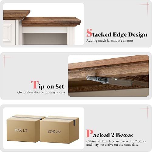 Miniatura 5 de AMERLIFE Chimenea eléctrica de 60 pulgadas con chimenea, soporte de TV de 3 lados para televisores de hasta 65 pulgadas, centro de entretenimiento