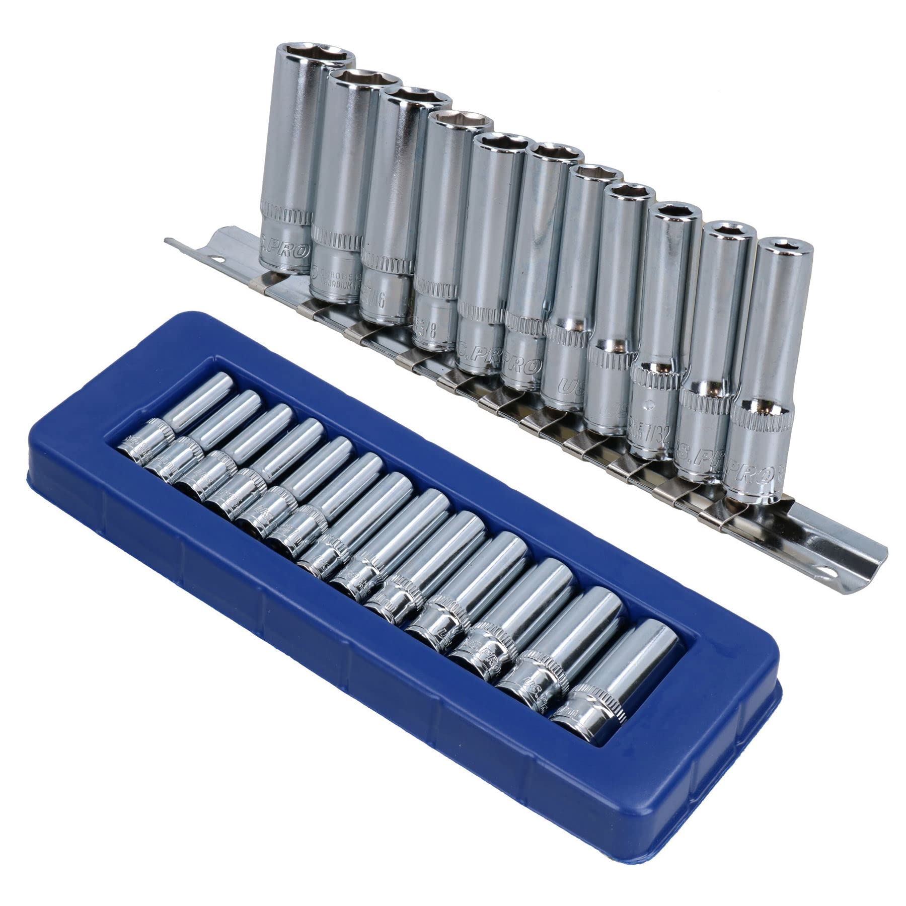Ab Tools Silver 1/4" Drive Deep Metric + Imperial Sae Af Sockets 4Mm – 14Mm 5/32” – 1/2" 24Pc