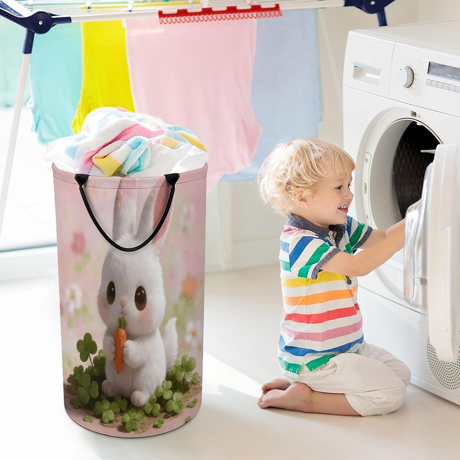 Cute Animal Laundry Hamper 86L Waterproof Collapsible Clothes Basket with Double Handles Freestanding Foldable Laundry Basket Large Clothes Hamper for Bathroom