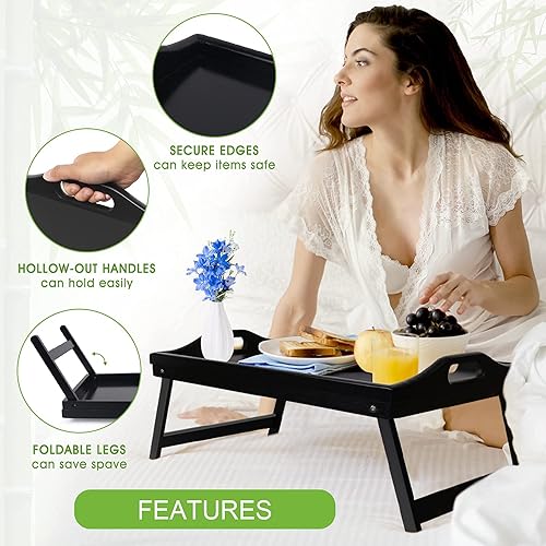 Miniatura 4 de Bandeja de cama con patas plegables de madera para servir desayuno en cama o bandeja para platos, mesa de TV, bandeja para computadora portátil,