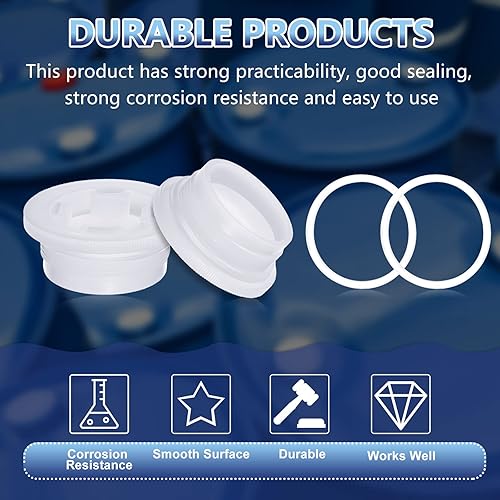 Miniatura 5 de Yulejo Bung Caps - Tapones de rosca fina y gruesa de 2 pulgadas con junta de polietileno, tapa de agujero para la mayoría de tambores de plástico de