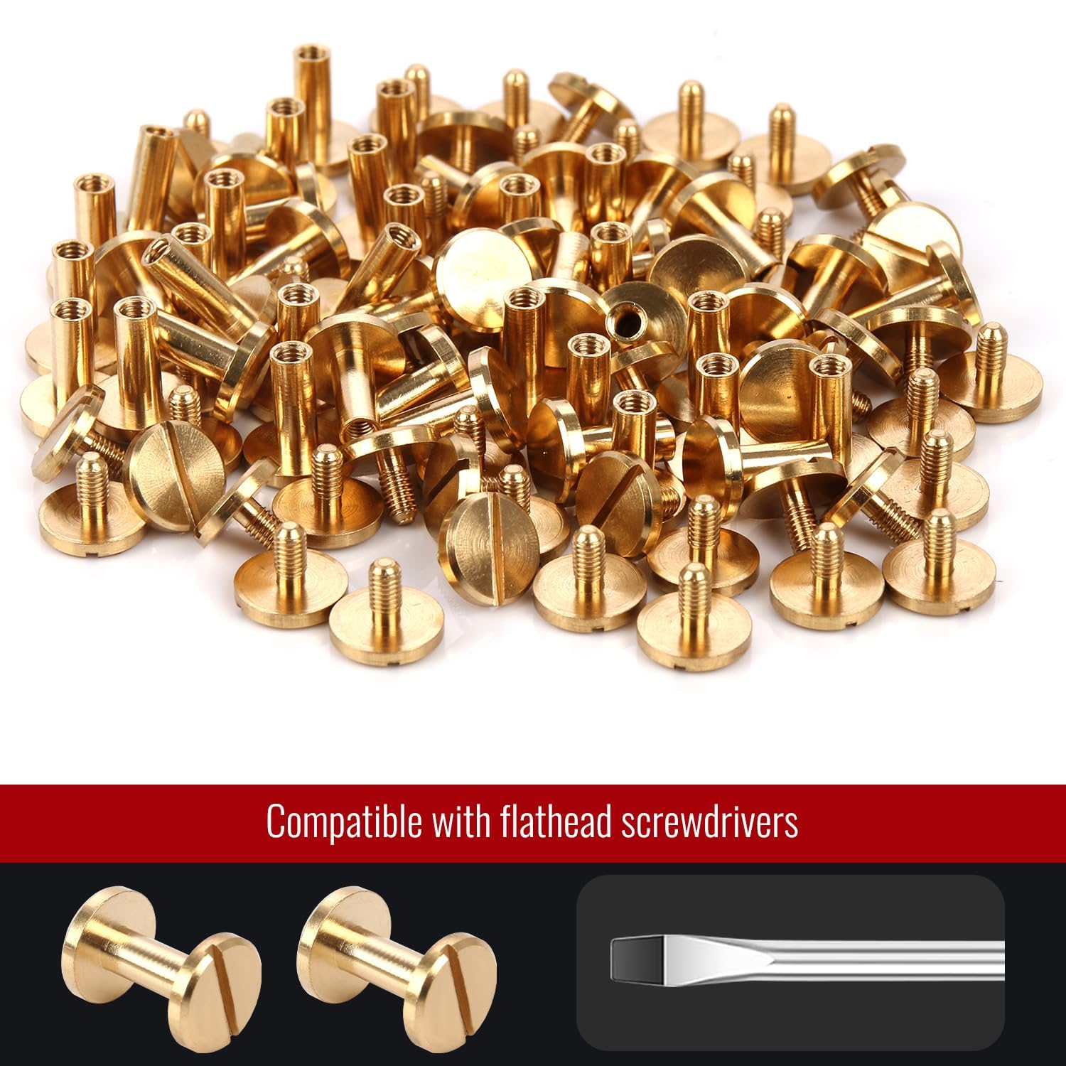 Chicago - Tornillos para encuadernación de 4 mm x 8 mm, tuercas Phillips de 10 mm, juego de encuadernación de tornillos Chicago para decoración de cuero DIY, álbumes de recortes, álbumes de fotos,