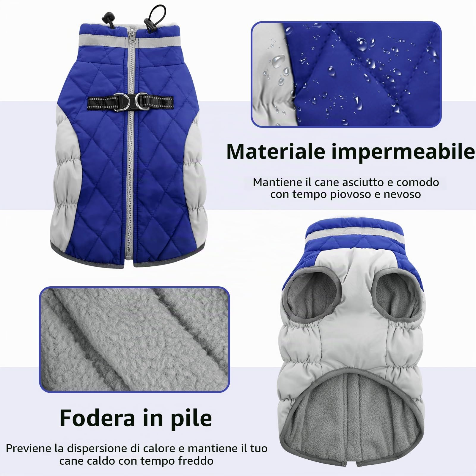 CITÉTOILE Cappotti per Cani Invernali in Pile con Imbracatura, Caldo Cappotti e Giubbotti per Cane Taglia Piccola/Media/Grande, Cappottino Impermeabile Cani, Gilet Cappotto Riflettente, Blu, M