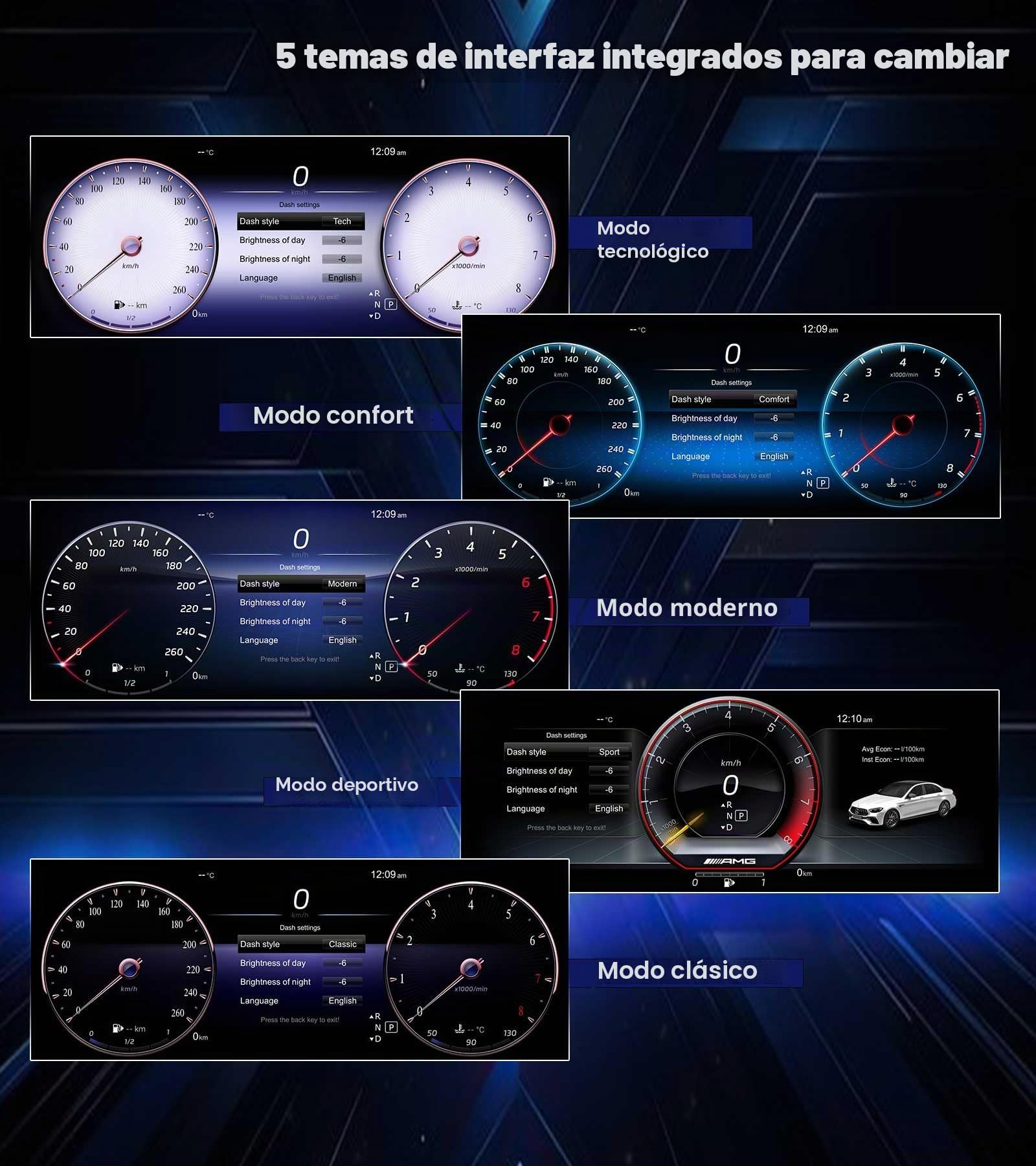 Cuadro de Instrumentos Digital LCD 12,3 pulgadas 5-UI para Mercedes Benz Clase A W176 Clase GLA X156 Clase CLA C117, Panel de Instrumentos Digital 4-Core, Admite TPMS, Temperatura Aceite y SWC