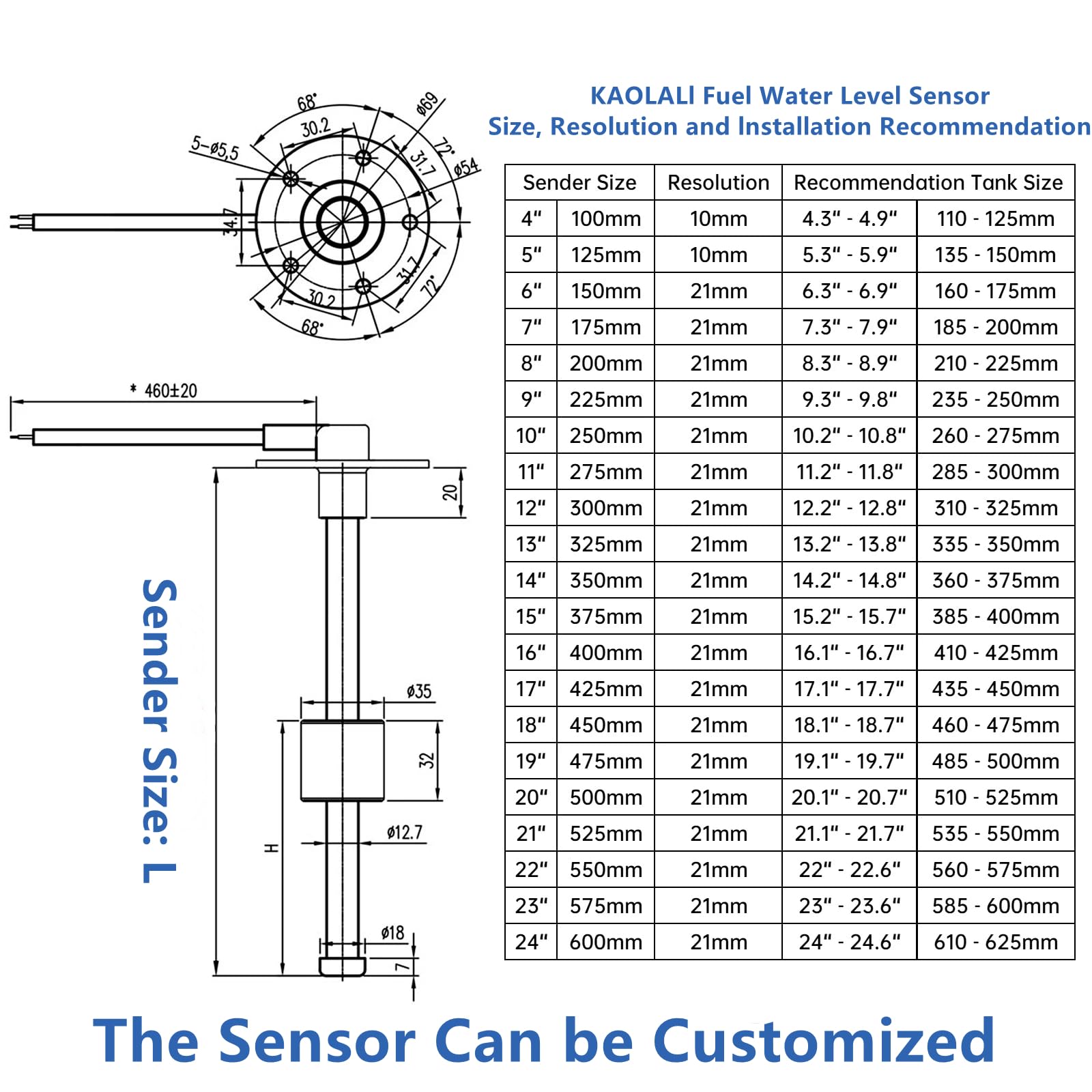 Brandstofpeilsensor, niveausensor, water, voor boot, camper
