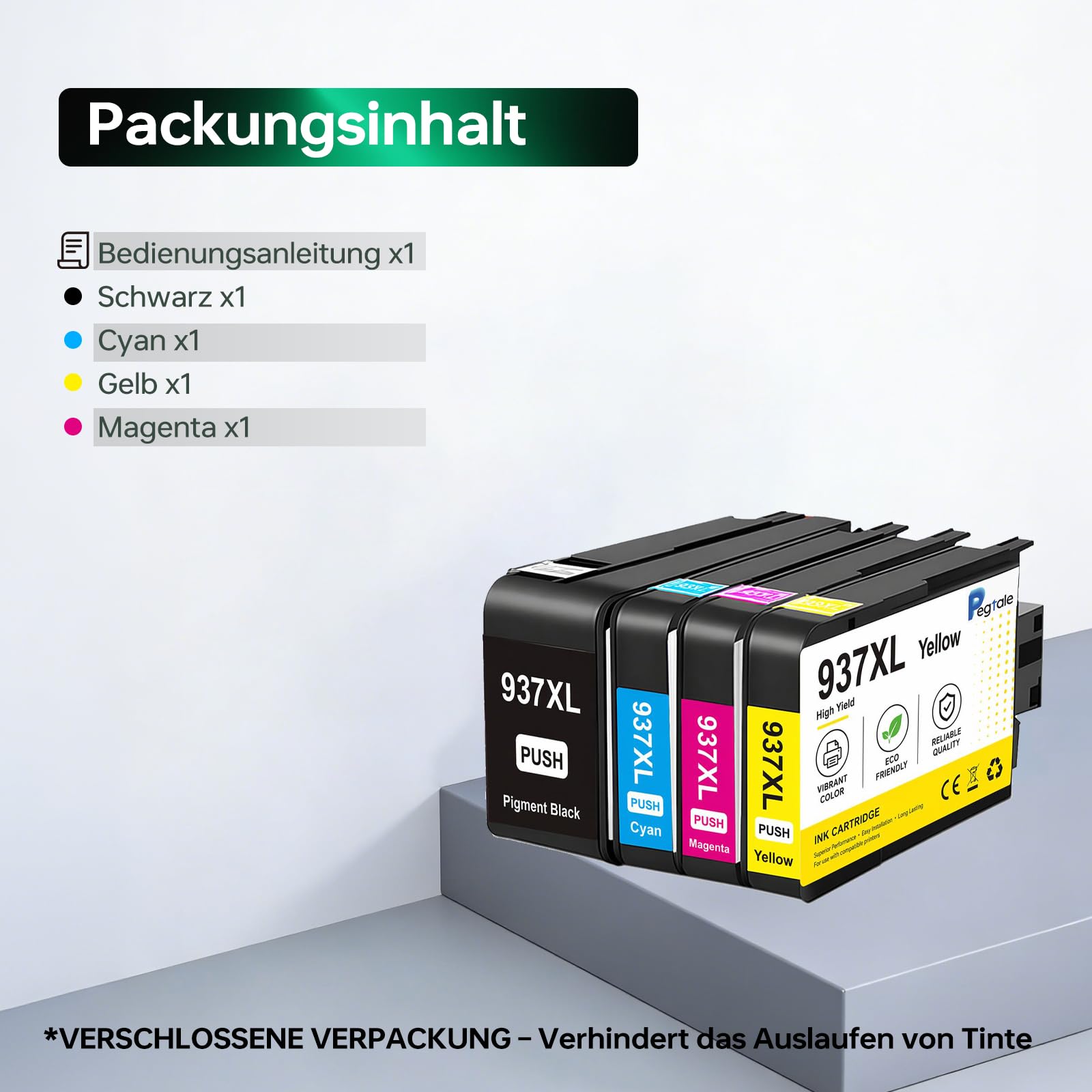 937XL 937 XL Tintenpatronen, kompatibel für HP 937xl (4er-Pack) | Ersatz für die HP OfficeJet Pro-Serien 9110b, 9120b, 9130b, 9730 und 9720