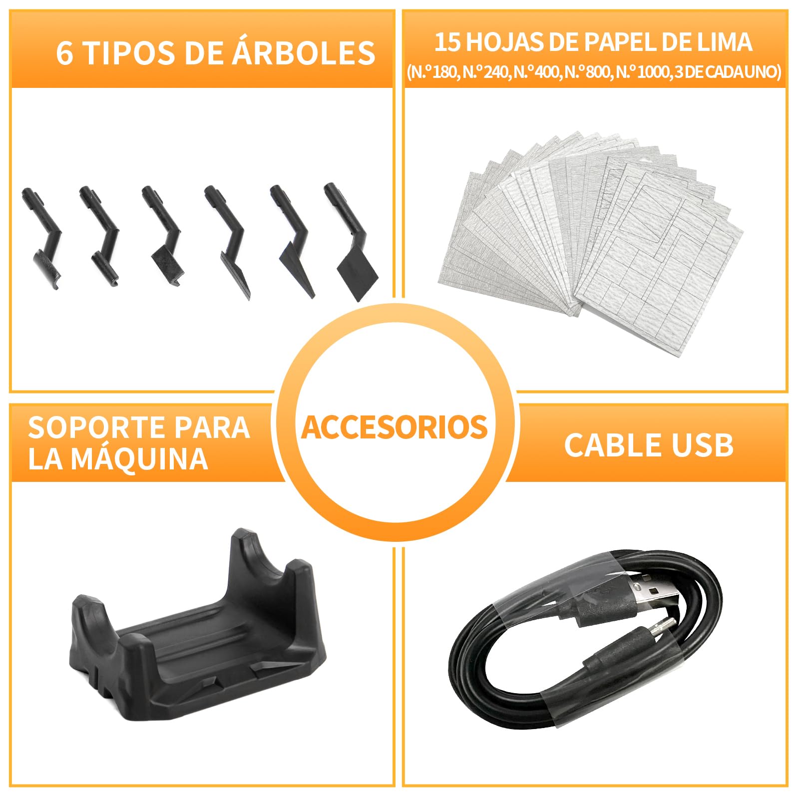 Lijadora recíproca, velocidad variable y carga USB con luz LED, lijadora de lápiz con 6 cabezales de lijado, ideal para lijar, pulir, acabar y manualidades DIY (Azul)