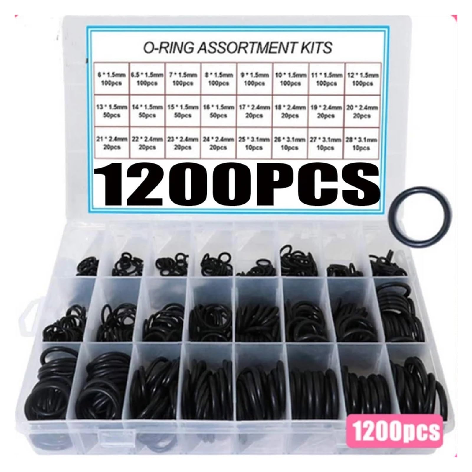740/1200 Uds Juntas tóricas de Goma Juego de Anillos de Sellado Juntas tóricas de Caucho de nitrilo Banda elástica de Sellado NBR O Juego de Anillos de Goma(740PCS)