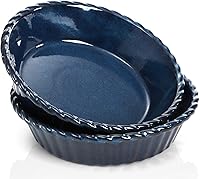 Peohud 2 Pack 10 Inch Ceramic Deep Pie Pans - Fluted Blue Pie Plates, 54oz Oven Safe Baking Dishes for Quiche, Pies, Casseroles