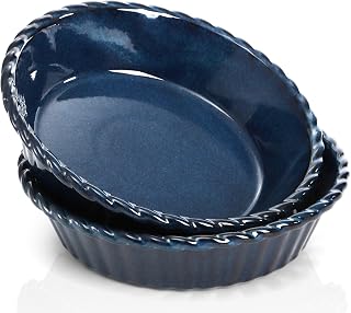 Peohud 2 Pack 10 Inch Ceramic Deep Pie Pans - Fluted Blue Pie Plates, 54oz Oven Safe Baking Dishes for Quiche, Pies, Casseroles