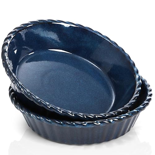 Peohud 2 Pack Ceramic Pie Pans, 10 Inch Deep Fluted