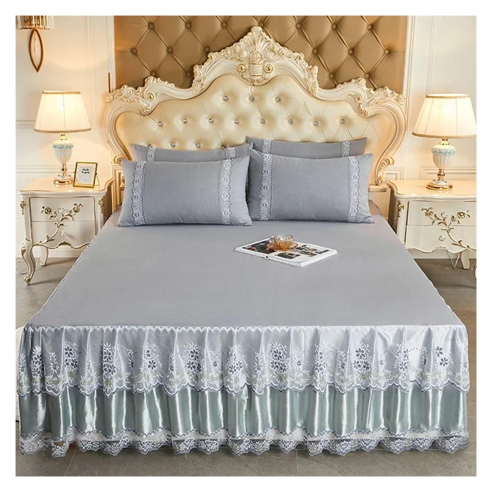 Lace Single Bed Skirt Protector Soft Bedspread Bed Cover Skirt Bedsheet Bedding Decor(Color 4,1PC 150x200cm)