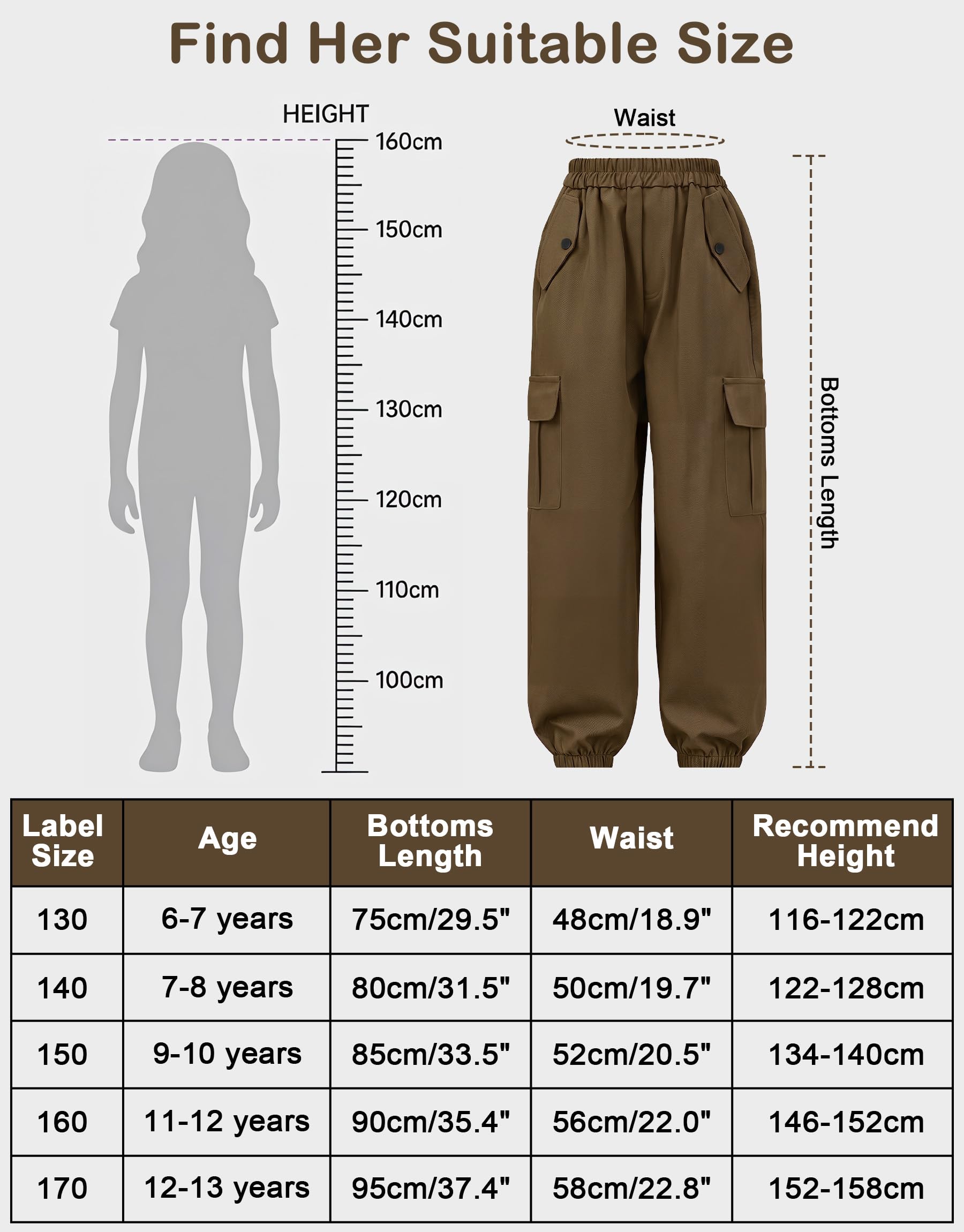 Pantaloni Cargo Ragazza, Pantalone Jogging Cotone Morbido con Tasche Multiple, Pantaloni Tuta vestibilità Ampia Vita Elastica, Pantalone Casual Streetwear per Bambini 6-13 Anni