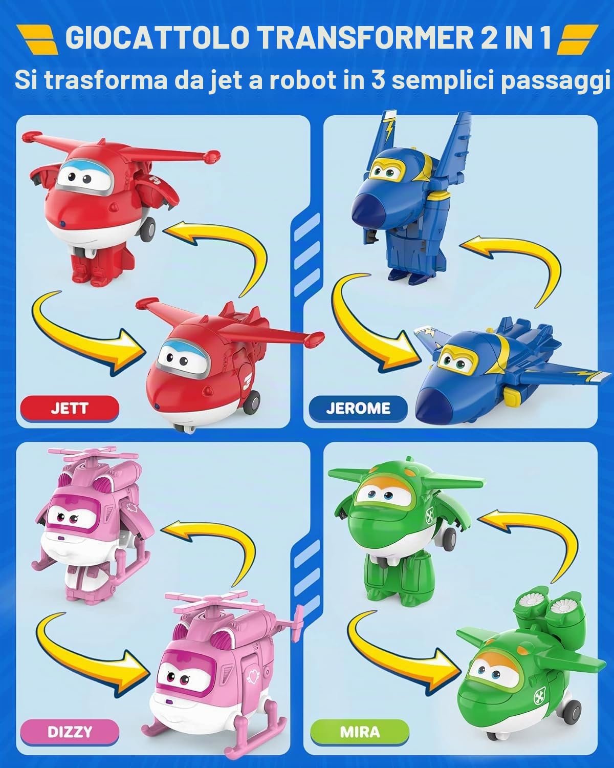 Super Wings, Transform-a-Bots, World Airport Crew, Serie 2, Confezione con 15 Giocattoli, Personaggi da 5 cm